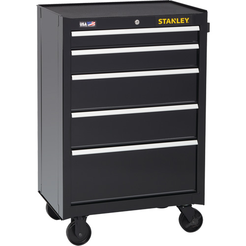 300 Series Rolling Tool Cabinet, 5 Drawers, 26-1/2" W x 18" D x 40-1/2" H, Black Planification Entrepots Molloy