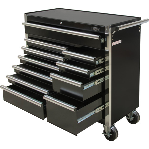 Industrial Tool Cart, 11 Drawers, 41" W x 18-3/4" D x 39-1/3" H, Black Planification Entrepots Molloy