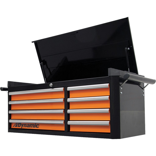 Top Chest, 42" W, 8 Drawers, Black/Orange Planification Entrepots Molloy