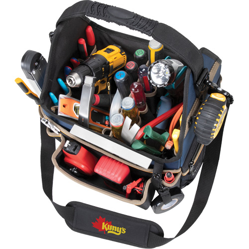 Molded Base Electrical/HVAC Tool Carrier, Ballistic Polyester, 20 Pockets, Black/Blue Planification Entrepots Molloy
