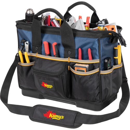 Molded Base Big-Mouth Tote Tool Bag, Ballistic Polyester, 23 Pockets, Black/Blue Planification Entrepots Molloy