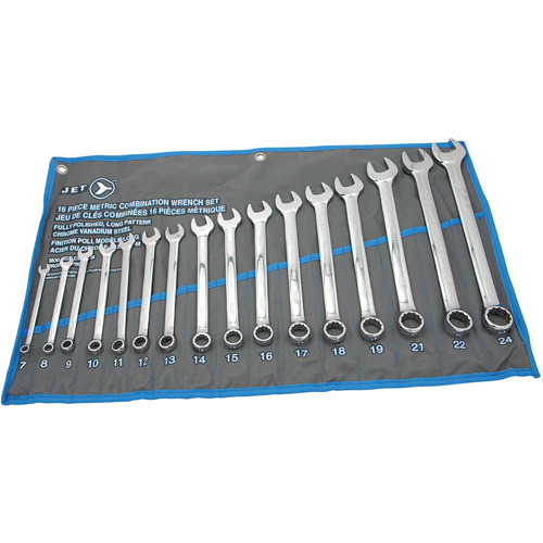Fully Polished Long Pattern Combination Wrench Set, Combination, 16 Pieces, Metric Planification Entrepots Molloy