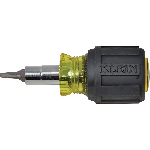 Stubby Multi-Bit Screw Driver With Sq.Recess, 3-1/5" L, Cushion Grip Handle Planification Entrepots Molloy