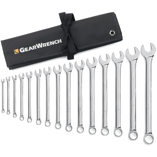 Jeu de cl&eacute;s longues &agrave; coupe &agrave; 12 pans avec pochette &agrave; outils roulable, Combinaison, 15 morceaux, Imp&eacute;rial Planification Entrepots Molloy