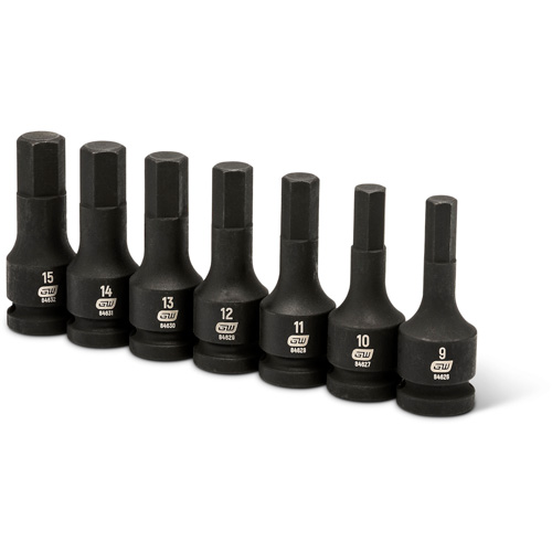 Impact Metric Bit Socket Set, Hex, 1/2" Drive, 7 Pcs Planification Entrepots Molloy