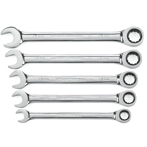 Jeu de cl&eacute;s &agrave; cliquet &agrave; 12 pans et 72 dents, Combinaison, 5 morceaux, M&eacute;trique Planification Entrepots Molloy