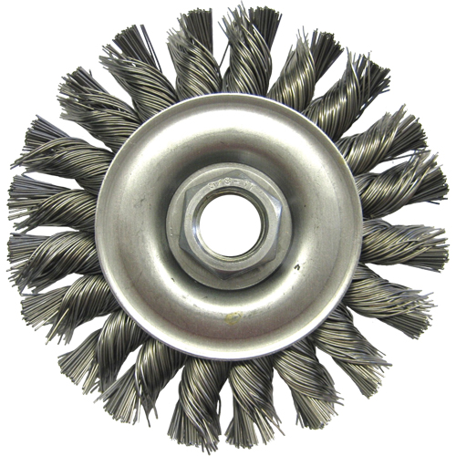 Wire Wheel Brushes, 4" Dia., 0.02" Fill, 5/8"-11 Arbor, Steel Planification Entrepots Molloy