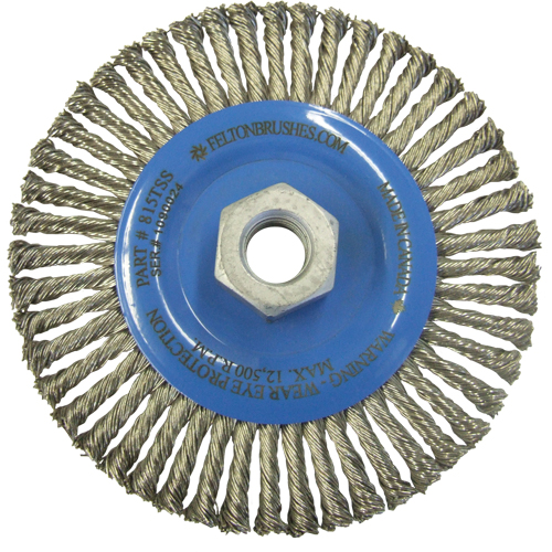 Wire Wheel Brushes, 5-7/8" Dia., 0.02" Fill, 5/8"-11 Arbor, Stainless Steel Planification Entrepots Molloy