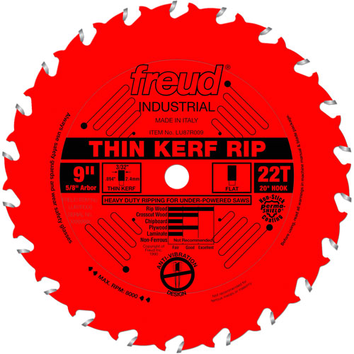 TCS Industrial Saw Blade - Rip/Crosscut Thin Kerf, 9", 22 Teeth, Wood Use Planification Entrepots Molloy