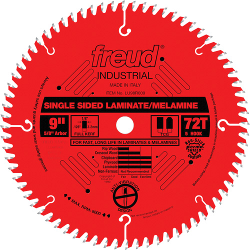 Lames de scie industrielle TCS pour panneaux de particules, 9", 72 dents, Pour Stratifi&eacute; Planification Entrepots Molloy
