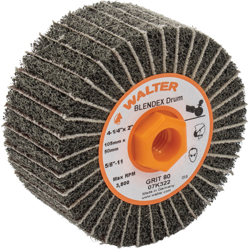 Tambours de finition Two-In-One, 4-1/4" dia. x 2" la, 5/8"-11 Arbre, Grain 80 Planification Entrepots Molloy