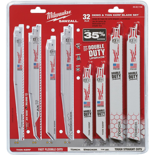 Jeu de lames de d&eacute;molition et &agrave; trait de scie &eacute;troit Sawzall Planification Entrepots Molloy