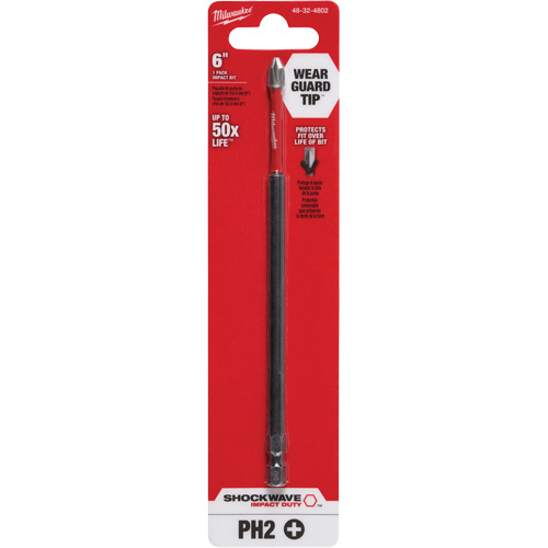 Embouts Shockwave Phillips, Phillips, Embout #2, Prise 1/4", Longueur 6" Planification Entrepots Molloy