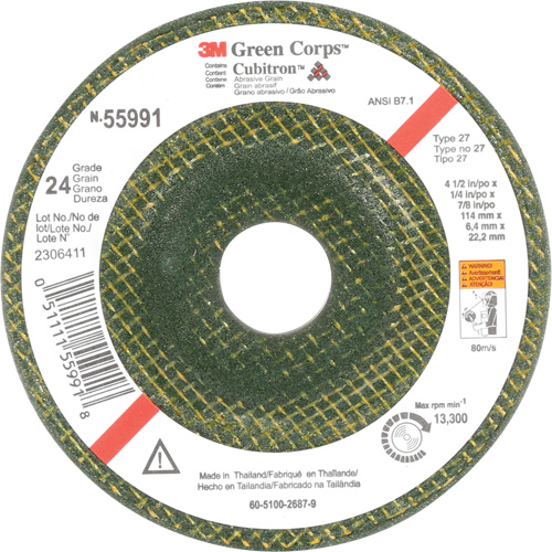 Meule &agrave; moyeu d&eacute;port&eacute; Green Corps, 4-1/2" x 1/4", Arbre 7/8", C&eacute;ramique, Type 27 Planification Entrepots Molloy