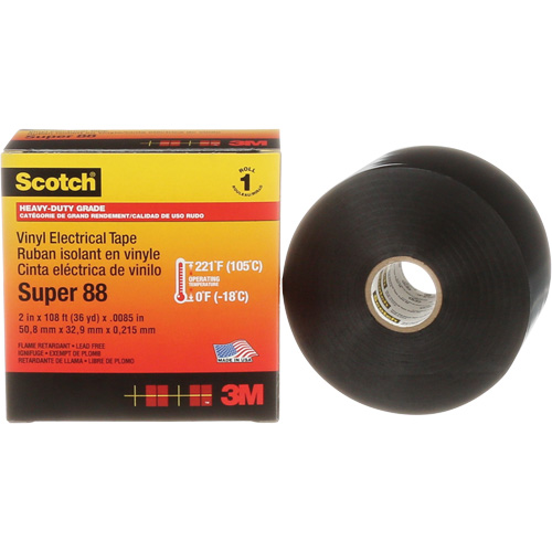 Ruban isolant Super 88 de calibre professionnel Scotch, 51 mm (2") x 33 m (108'), Noir, 8,5 mils Planification Entrepots Molloy