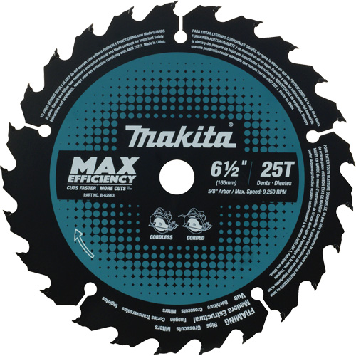 Lame de scie circulaire efficacit&eacute; maximale, 6-1/2", 25 dents, Pour Stratifi&eacute;/Bois Planification Entrepots Molloy