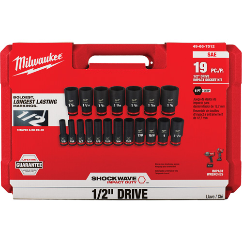 Jeu de douilles SAE &agrave; 6 pans Shockwave Impact Duty, 19 Mcx, Chocs, Prise de 1/2", Profond Planification Entrepots Molloy