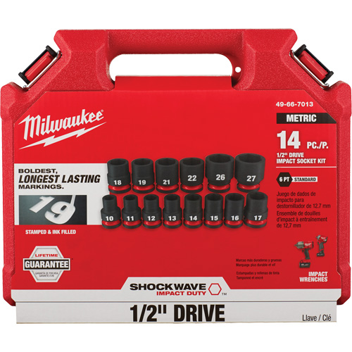 Jeu de douilles m&eacute;triques &agrave; 6 pans Shockwave Impact Duty, 14 Mcx, Chocs, Prise de 1/2" Planification Entrepots Molloy