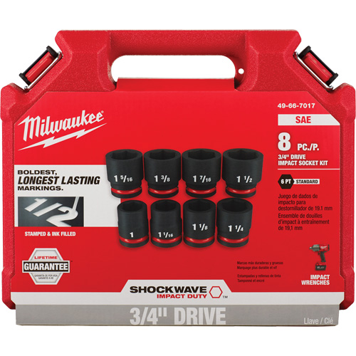 Shockwave Impact Duty SAE 6 Point Socket Set, 8 Pcs, Impact, 3/4" Drive Size Planification Entrepots Molloy