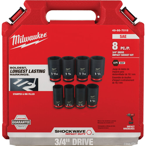 Jeu de douilles SAE &agrave; 6 pans Shockwave Impact Duty, 8 Mcx, Chocs, Prise de 3/4", Profond Planification Entrepots Molloy