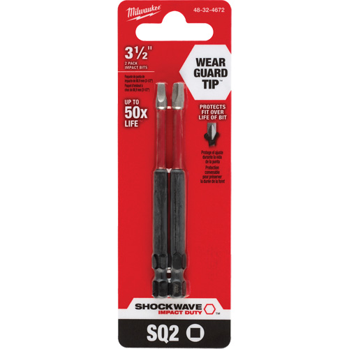 Embout de tournevis Shockwave Impact Duty, Carr&eacute;e, Embout #2, Prise 1/4", Longueur 3-1/2" Planification Entrepots Molloy