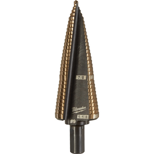 Step Drill Bit, 7/8"/#9 - 1-1/8"/#9 , 1/32" Increments, High Speed Cobalt Planification Entrepots Molloy