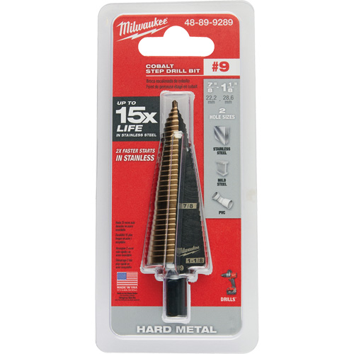Step Drill Bit, 7/8"/#9 - 1-1/8"/#9 , 1/32" Increments, High Speed Cobalt Planification Entrepots Molloy