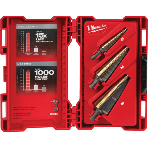 Step Drill Bit Set, 3 Pieces, High Speed Cobalt Planification Entrepots Molloy