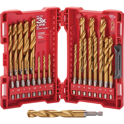 Jeu de forets m&eacute;triques Shockwave Red Helix, 25 morceaux, Titane Planification Entrepots Molloy