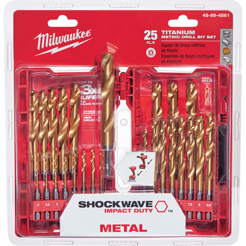 Jeu de forets m&eacute;triques Shockwave Red Helix, 25 morceaux, Titane Planification Entrepots Molloy