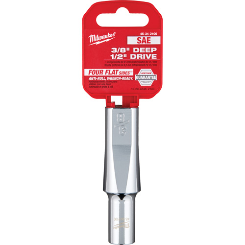 SAE Socket with Four Flat Sides, 3/8", 1/2" Drive, 6 Points, Deep Planification Entrepots Molloy