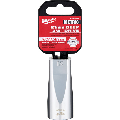 Douille m&eacute;trique avec c&ocirc;t&eacute;s Four Flats, 21 mm, Prise 3/8", 6 pans, Profond Planification Entrepots Molloy