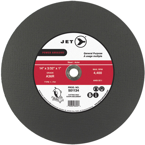 Meule &agrave; tronçonner Power Abrasive A36R, 14" x 3/32", Arbre de 1", Type 1, 4400 Tr/min Planification Entrepots Molloy
