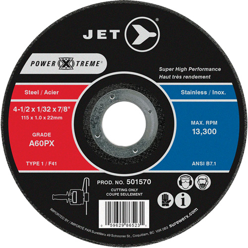 Meule &agrave; tronçonner Power-Xtreme A60PX, 4-1/2" x 1/32", Arbre de 7/8", Type 1, 13 300 Tr/min Planification Entrepots Molloy