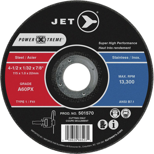Meule &agrave; tronçonner Power-Xtreme A46PX, 4-1/2" x 1/16", Arbre de 7/8", Type 1, 13 300 Tr/min Planification Entrepots Molloy