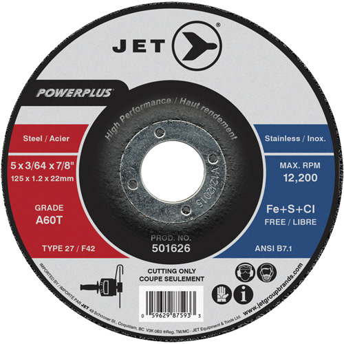 A60T PowerPlus Cut-Off Wheel, 5" x 3/64", 7/8" Arbor, Type 27, 12200 RPM Planification Entrepots Molloy