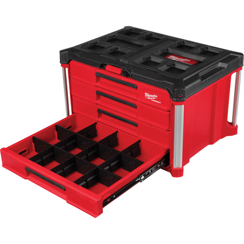 PackOut 4-Drawer Tool Box, 16-3/10" x 22-1/5" x 14-3/10", Red Planification Entrepots Molloy