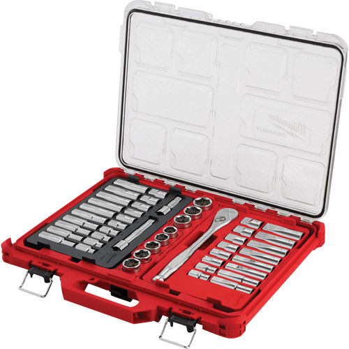 Ratchet & Socket Set with PACKOUT Low-Profile Organizer, 47 Pcs, 1/2" Drive Size, Deep Planification Entrepots Molloy