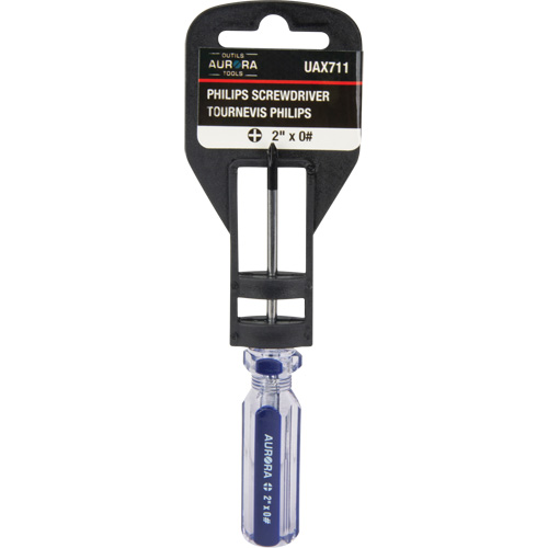 Tournevis Philips bleu transparent avec bandes, #0, Prise Plastique Planification Entrepots Molloy
