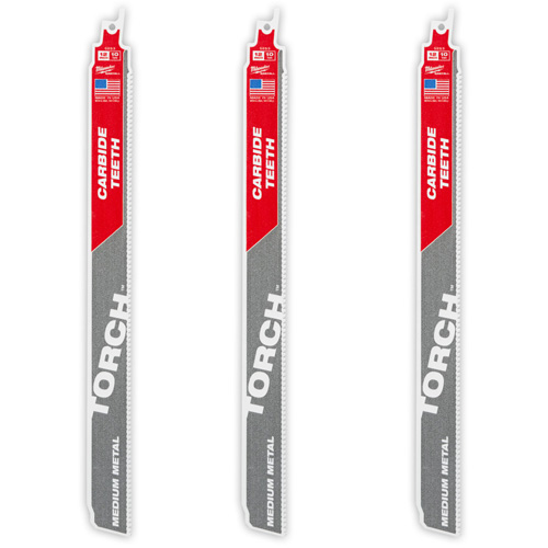 Ensemble de 3 TORCH avec dents au carbure pour m&eacute;tal moyen, Carbure, 10 Dents par pouce, 12" lo x 1" la Planification Entrepots Molloy