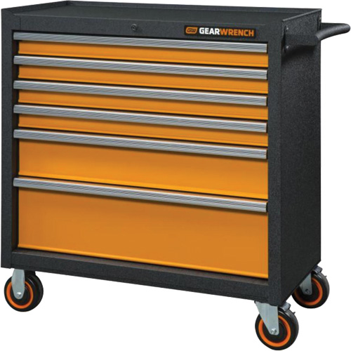 GSX Series Rolling Tool Cabinet, 6 Drawers, 36" W x 18-1/5" D x 37-2/5" H, Black/Orange Planification Entrepots Molloy