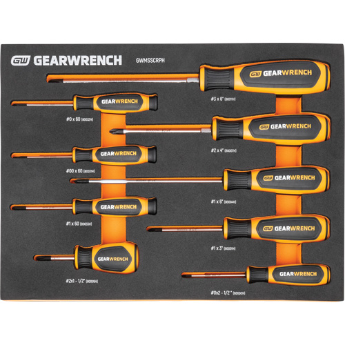 Phillips&reg; Dual Material Screwdriver Set in Foam Storage Tray, 9 Pcs. Planification Entrepots Molloy