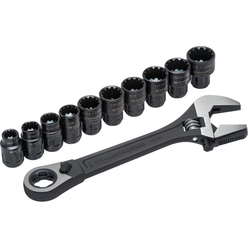 11-Piece Pass-Thru X6 Adjustable Wrench & Spline Socket Set, 13" L, 2-27/50" Max Width, Black Phosphate Planification Entrepots Molloy