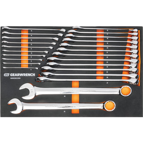 12-Point Long Pattern Combination Metric Wrench Set in Foam Storage Tray, Open-Ended, 24 Pieces, Metric Planification Entrepots Molloy