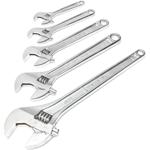Chrome Wrench Set, Adjustable, 5 Pieces, Imperial and Metric Planification Entrepots Molloy