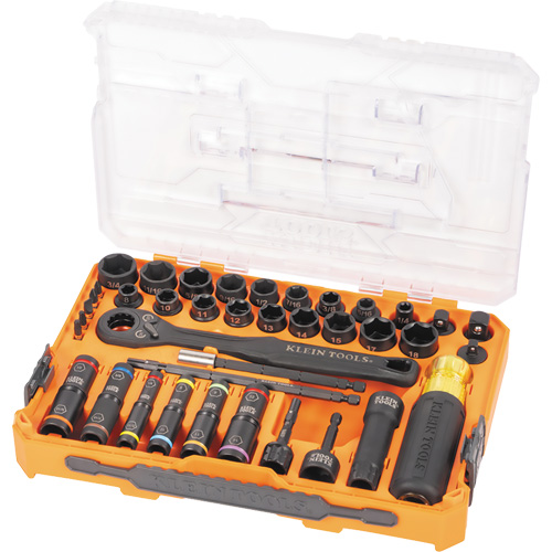 Jeu complet de douilles &agrave; chocs ouvertes & basculantes KNECT, 39 Mcx, Chocs Planification Entrepots Molloy