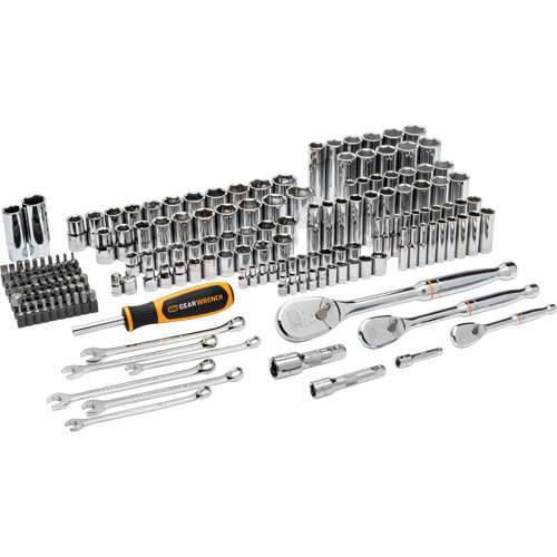 Jeu d'outils manuels pour m&eacute;canicien 90T SAE/MM avec prises 1/4", 3/8” & 1/2" Planification Entrepots Molloy