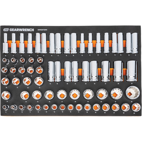 Jeu d'outils m&eacute;triques pour m&eacute;canicien MEGAMOD dans des plateaux en mousse modulaire avec armoire roulante &agrave; outils, 358 morcea Planification Entrepots Molloy