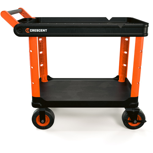 Chariot utilitaire industriel &agrave; 2 tablettes RAILWORKS avec roulettes de 8", 47" lo x 24-1/2" la x 37-4/5" h, Noir/Orange Planification Entrepots Molloy