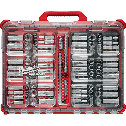 Metric/SAE Ratchet & Socket Set with PACKOUT Low-Profile Organizer, 98 Pcs, 3/8" Drive Size Planification Entrepots Molloy